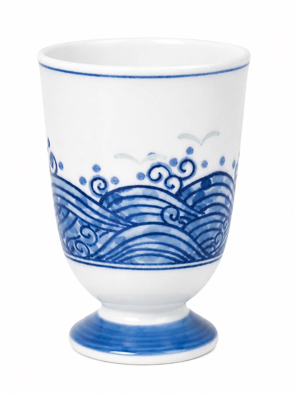White Porcelain Tumbler with Blue Wave Motif - Home Art Ceramics